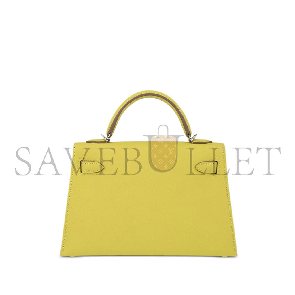 HERMÈS MASTER MINI KELLY II EPSOM LEMON YELLOW SILVER BUCKLE (19*12*5.5cm) 